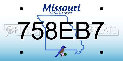 758EB7 Missouri License Plate
