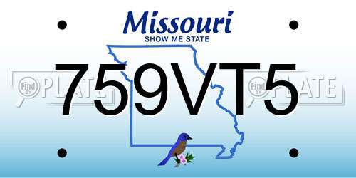 759VT5 Missouri License Plate