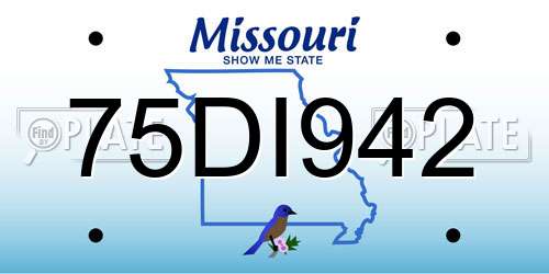 75DI942 Missouri License Plate