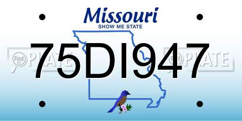 75DI947 Missouri License Plate
