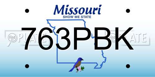 763PBK Missouri License Plate