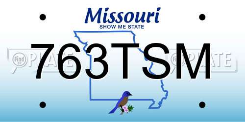 763TSM Missouri License Plate