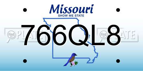 766QL8 Missouri License Plate