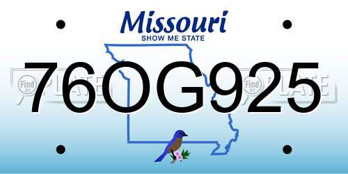 76OG925 Missouri License Plate