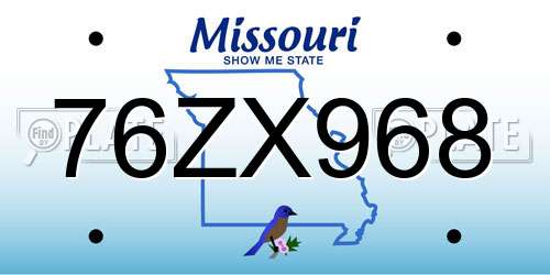 76ZX968 Missouri License Plate