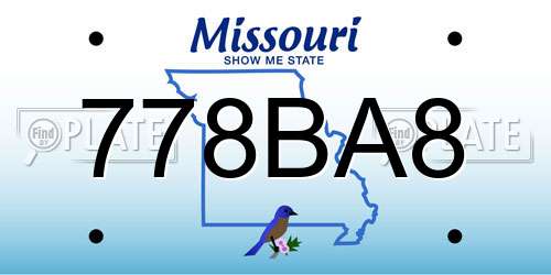 778BA8 Missouri License Plate