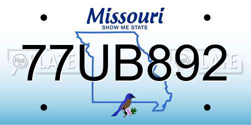 77UB892 Missouri License Plate