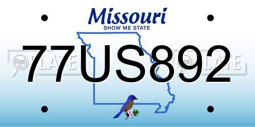 77US892 Missouri License Plate