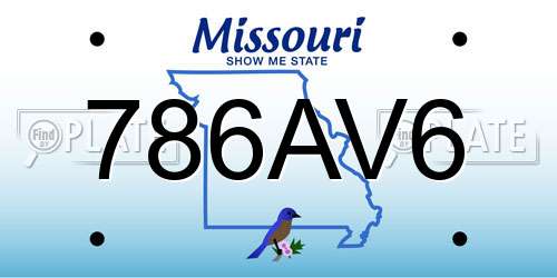 786AV6 Missouri License Plate