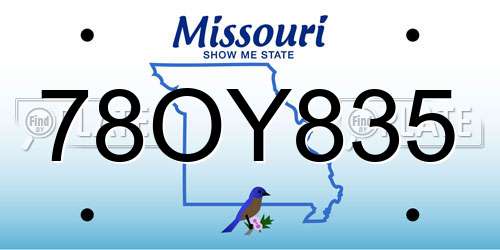 78OY835 Missouri License Plate