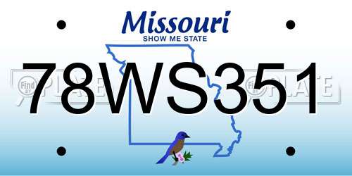 78WS351 Missouri License Plate