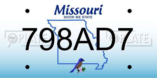 798AD7 Missouri License Plate