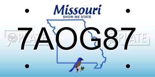 7AOG87 Missouri License Plate