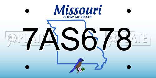 7AS678 Missouri License Plate