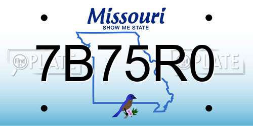 7B75R0 Missouri License Plate