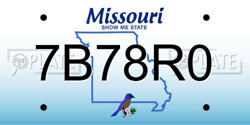 7B78R0 Missouri License Plate