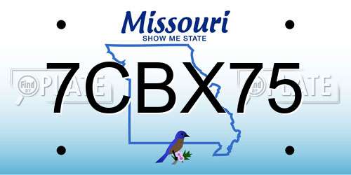 7CBX75 Missouri License Plate