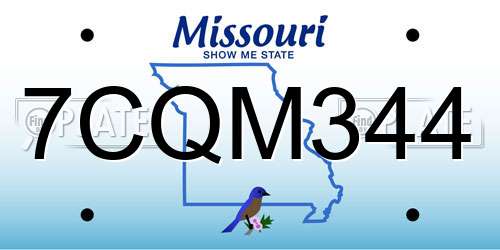 7CQM344 Missouri License Plate