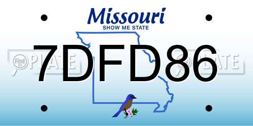 7DFD86 Missouri License Plate