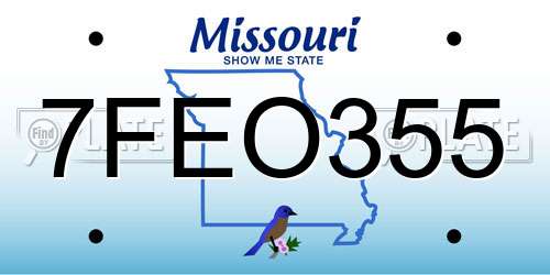 7FEO355 Missouri License Plate