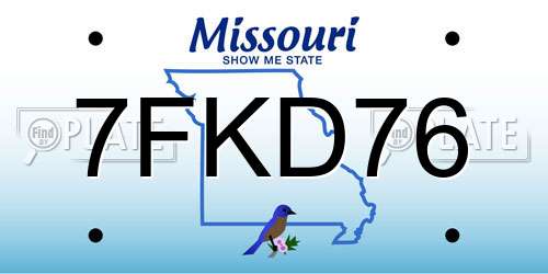 7FKD76 Missouri License Plate