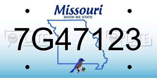 7G47123 Missouri License Plate