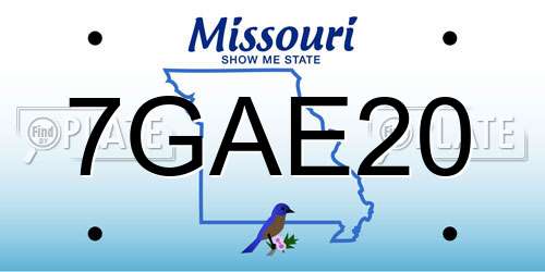 7GAE20 Missouri License Plate