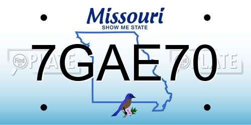 7GAE70 Missouri License Plate