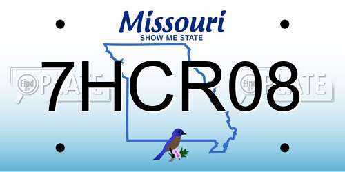 7HCR08 Missouri License Plate