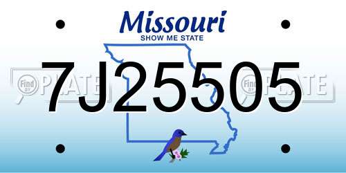 7J25505 Missouri License Plate