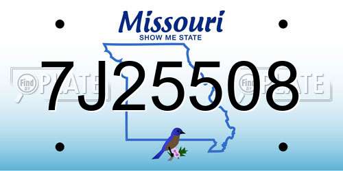 7J25508 Missouri License Plate