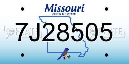 7J28505 Missouri License Plate