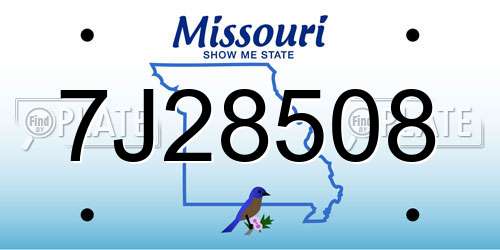 7J28508 Missouri License Plate