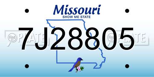 7J28805 Missouri License Plate
