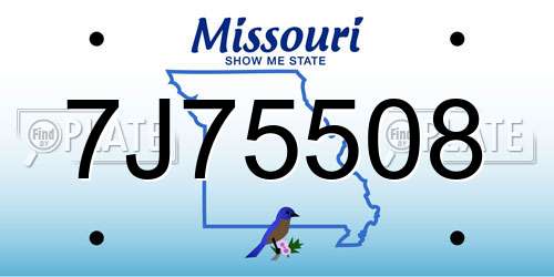 7J75508 Missouri License Plate