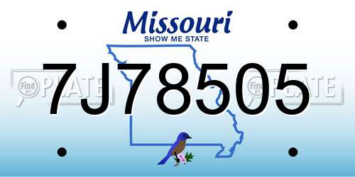 7J78505 Missouri License Plate