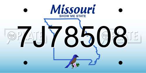 7J78508 Missouri License Plate