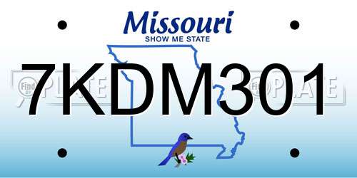 7KDM301 Missouri License Plate