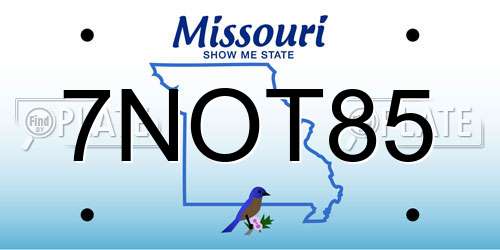 7NOT85 Missouri License Plate
