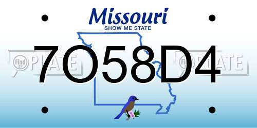 7O58D4 Missouri License Plate