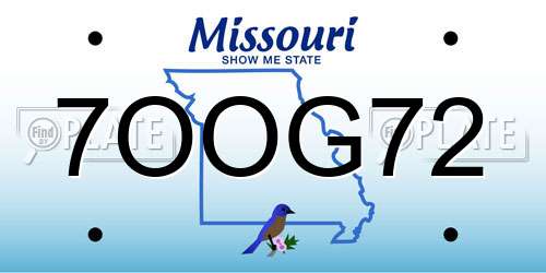 7OOG72 Missouri License Plate