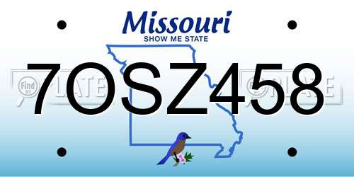 7OSZ458 Missouri License Plate