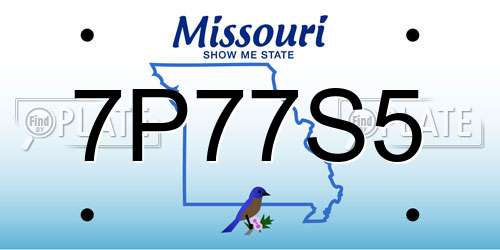 7P77S5 Missouri License Plate
