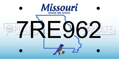 7RE962 Missouri License Plate