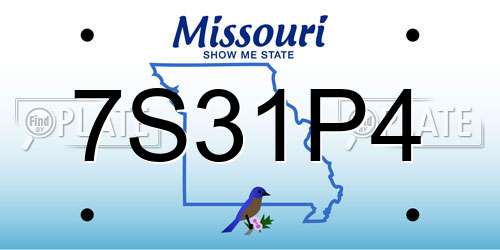 7S31P4 Missouri License Plate