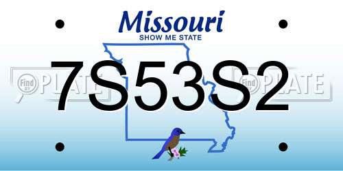 7S53S2 Missouri License Plate