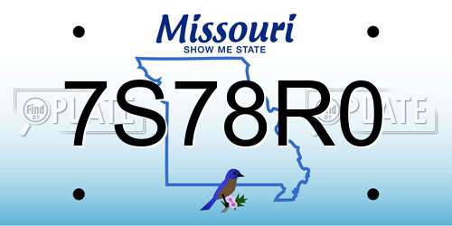 7S78R0 Missouri License Plate