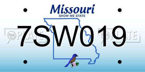 7SW019 Missouri License Plate