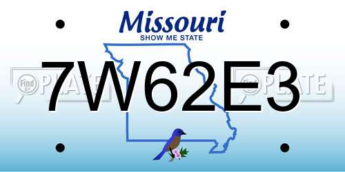 7W62E3 Missouri License Plate