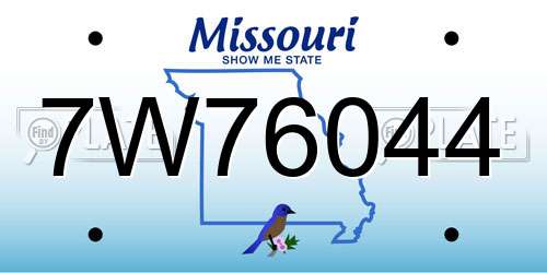 7W76044 Missouri License Plate